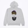 Grey African print unisex hoodie with beard and headwrap design.