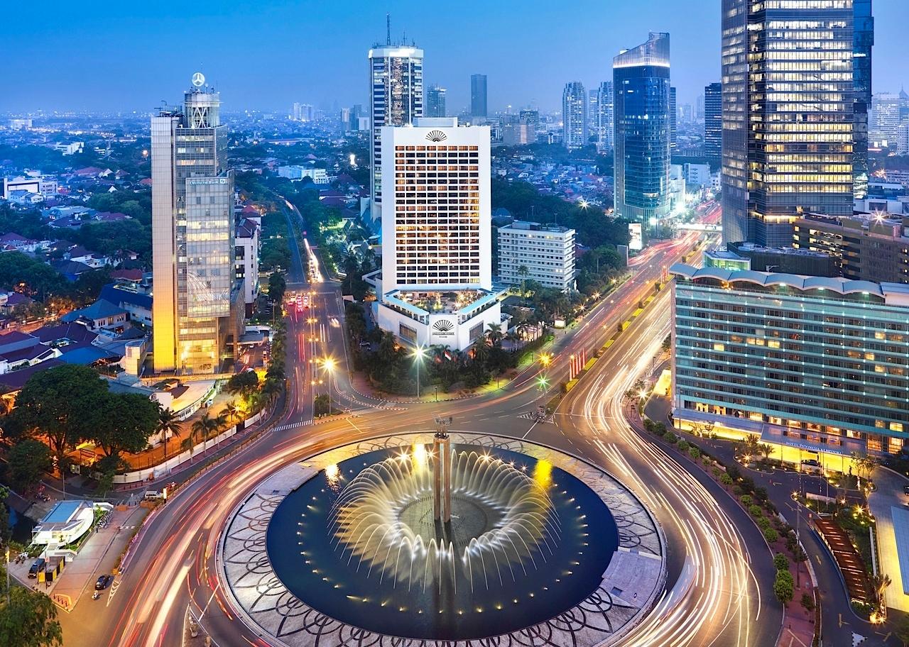 Aerial view of a vibrant modern city.
