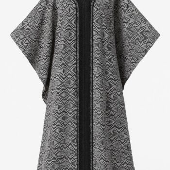 Black and white African bubu kaftan gown with circular swirl pattern