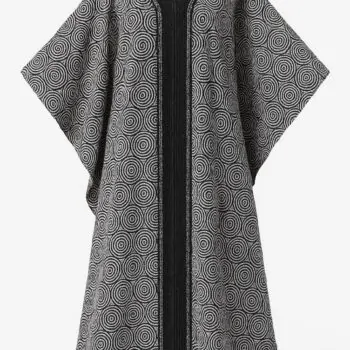 Black and white African bubu kaftan gown with circular swirl pattern