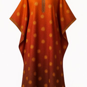 Orange and brown African bubu kaftan gown with small gold star motifs