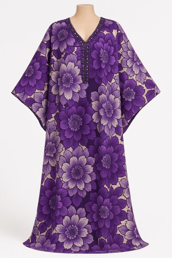 Purple African bubu kaftan gown with large floral print