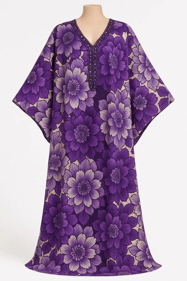 Purple African bubu kaftan gown with large floral print
