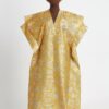 Gold and silver damask African bubu kaftan gown with matching headwrap
