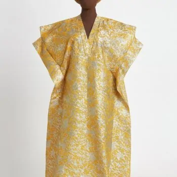 Gold and silver damask African bubu kaftan gown with matching headwrap