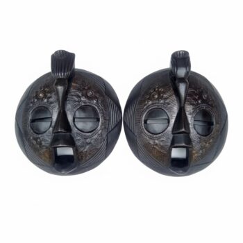Hand-Carved African Baoulé-Inspired Round Wood Masks (Pair) for Wall Decor