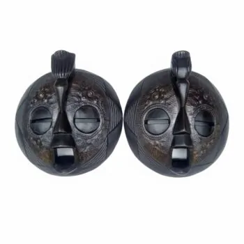Hand-Carved African Baoulé-Inspired Round Wood Masks (Pair) for Wall Decor