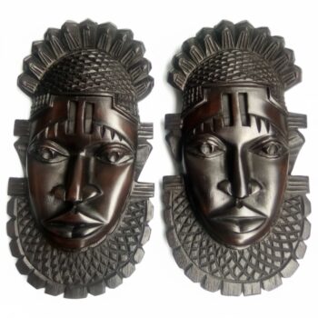 Hand-Carved Benin-Inspired Wooden Mask Sculpture for African Home Decor