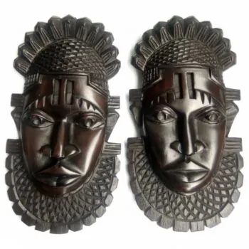 Hand-Carved Benin-Inspired Wooden Mask Sculpture for African Home Decor