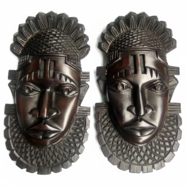 Hand-Carved Benin-Inspired Wooden Mask Sculpture for African Home Decor