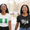 Two young Nigerian ladies wearing Nigeria inspired T-shirts