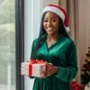 A young Nigerian lady holding a Christmas gift box