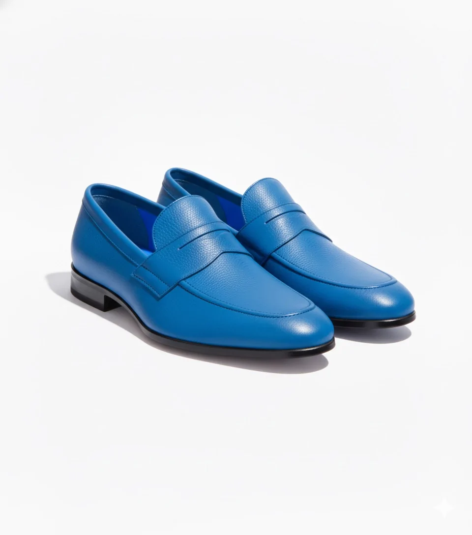Blue Color Handmade Men's Suede Leather Loafers in Lagos, Nigeria