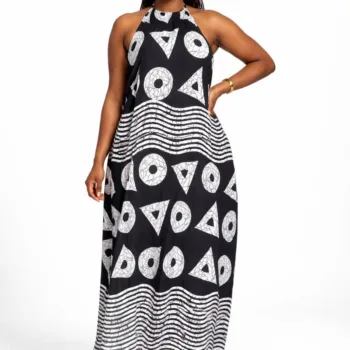 Black and white Ankara boubou gown dress