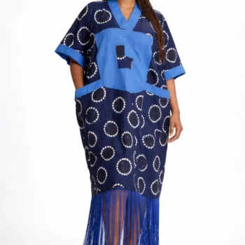Blue Kampala Adire Kaftan Boubou fringe dress