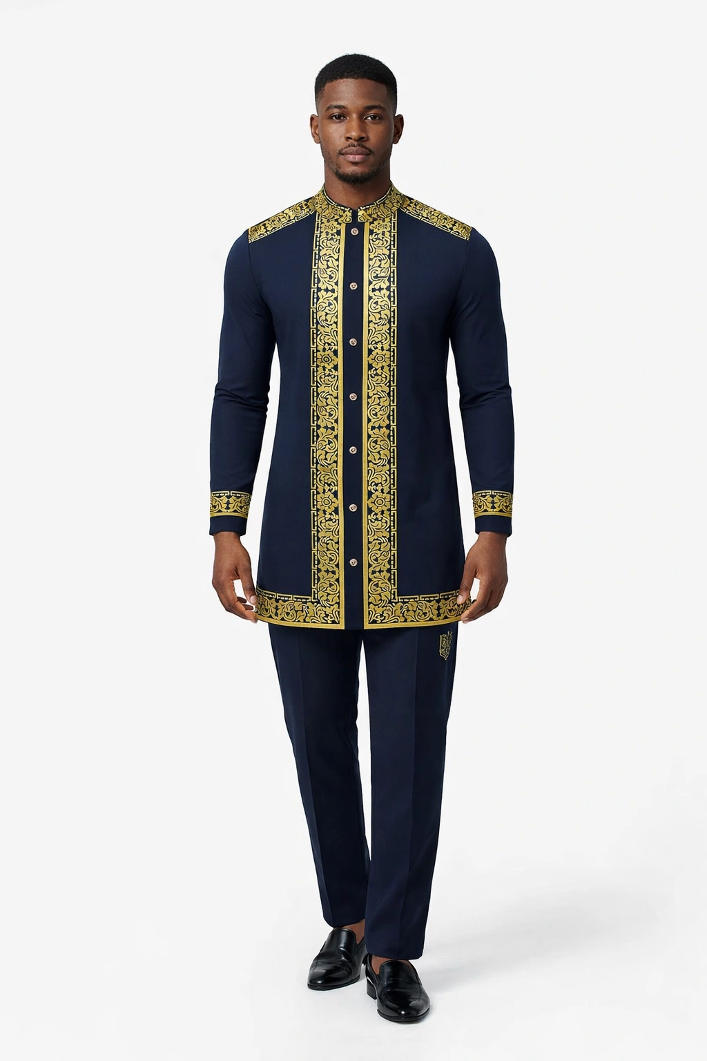 The Ultimate Guide to Nigerian Male Wedding Guest Attire: Style, Culture, and Tradition 9 A Nigerian man wearing a deep blue Dashiki traditional dress, useful as a male wedding attire for weddings in Nigeria