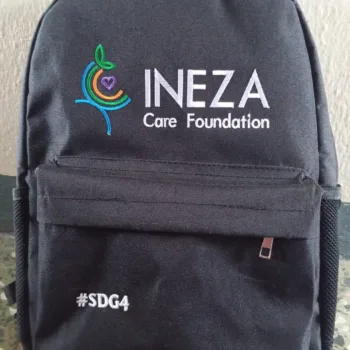 INEZA Care Foundation custom branded school backpack corporate branded promotional gift in Nigeria by African Things