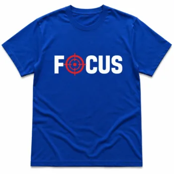 Blue custom branded T-shirt with text branding
