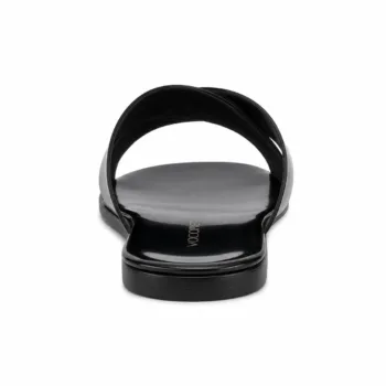Handmade men's glossy black slide sandal criss cross back view