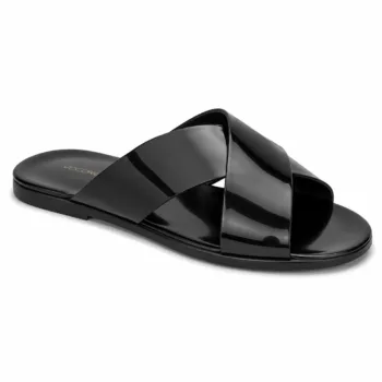 Handmade men's sleek black slide sandal criss cross for men