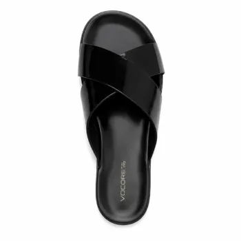 Handmade men's sleek black slide sandal criss cross top view