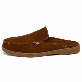 mens suede backless loafers handmade mules left foot view