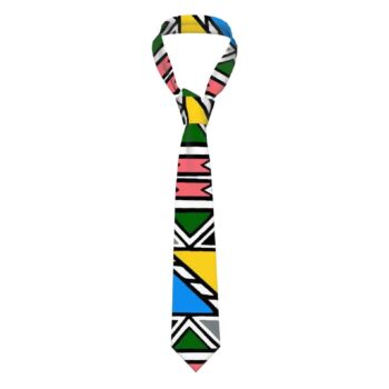 African print men's necktie with colourful Ndebele-inspired geometric pattern
