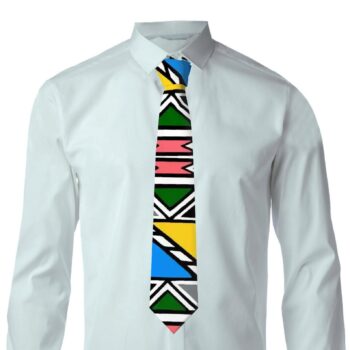 African print men's necktie with colourful Ndebele-inspired geometric pattern