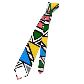 African print men's necktie with colourful Ndebele-inspired geometric pattern