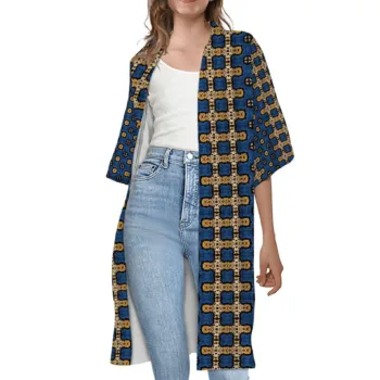 Blue Ankara African Print Kimono Robe – Women’s Cape Cardigan | Afrocentric Boho Cover Up