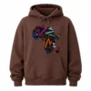 Brown unisex pullover hoodie featuring a colorful Africa map graphic with kangaroo pocket and adjustable hood.