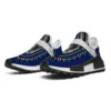 Blue Dashiki African print unisex mid-top sneakers with white laces and non-slip sole.