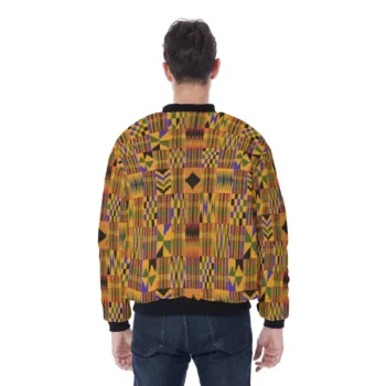Men’s Kente-inspired African print bomber jacket with full zip and rib-knit trims
