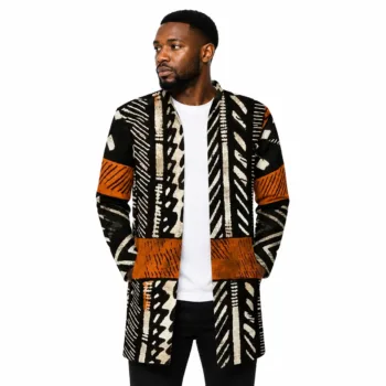 Model on a Modern African Inspired Patterned Jacket