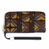 Women’s Mud Cloth African print long PU wallet purse with zipper, card holders and wrist strap