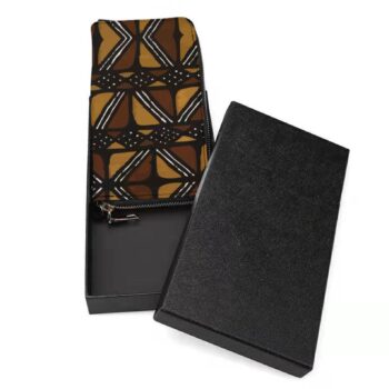 Women’s Mud Cloth African print long PU wallet purse with zipper, card holders and wrist strap