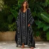 Mud Cloth African Kaftan Robe _ Black & White Beach Cover Up _ Afrocentric V-Neck Caftan