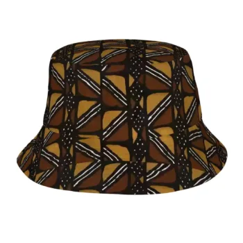 Brown Mud Cloth African print bucket hat with geometric pattern