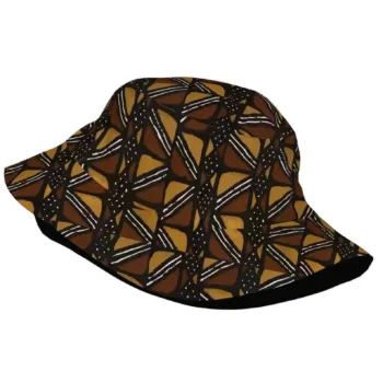 Brown Mud Cloth African print bucket hat with geometric pattern