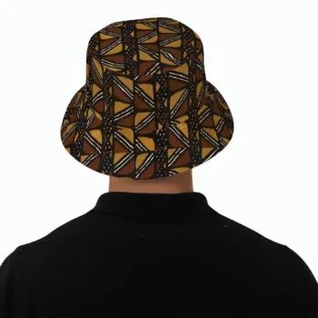 Brown Mud Cloth African print bucket hat with geometric pattern