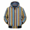 Unisex multicolor striped Ankara African print zip-up hoodie jacket with hood and front kangaroo pockets.