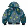 Blue and yellow Ankara African print hoodie jacket with hood and front pockets for casual Afrocentric fashion.