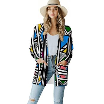 Ndebele African Print Kimono Jacket Womens Long Sleeve Cardigan Afrocentric Duster Coat with Pockets African Fashion 3