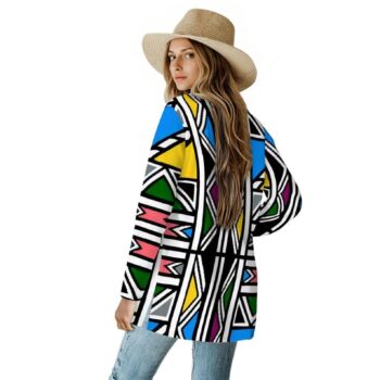 Ndebele African Print Kimono Jacket Womens Long Sleeve Cardigan Afrocentric Duster Coat with Pockets African Fashion 4
