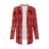 Red African print women's kimono jacket with white geometric tribal pattern and long sleeves