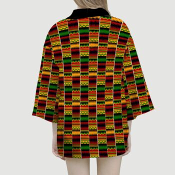Unisex Kente African print kimono robe with vibrant Ghana-inspired pattern