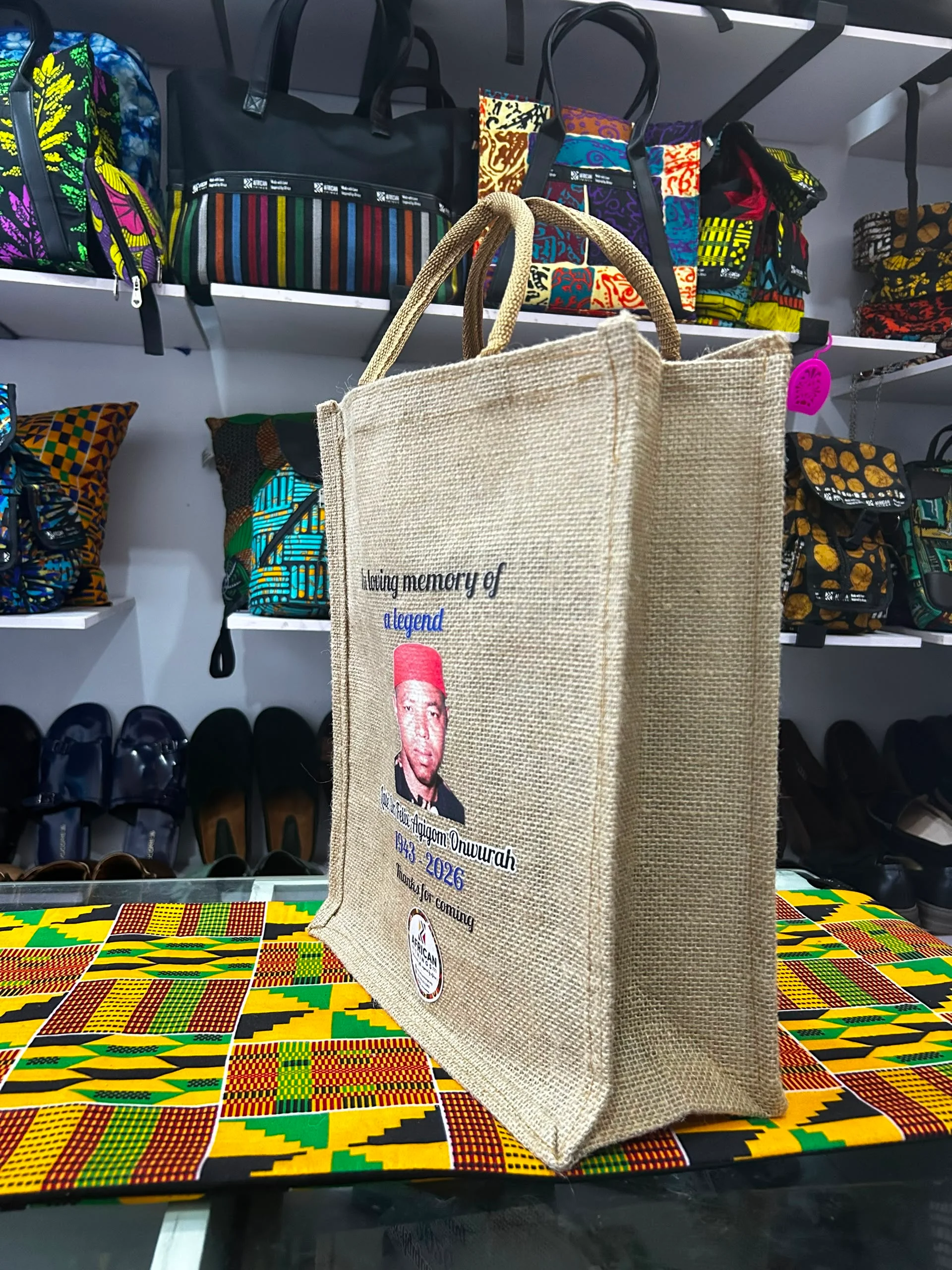 Customized printed natural jute bags for funeral souvenir
