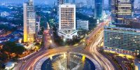 Aerial view of a vibrant modern city.