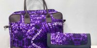 Purple Leather and African Print Adire Laptop bags and purse